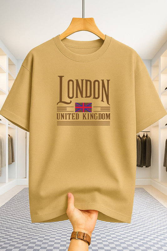 Drop Shoulder T-shirt - London UK Flag - Beige