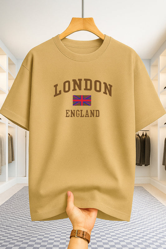 Drop Shoulder T-shirt - London England - Beige