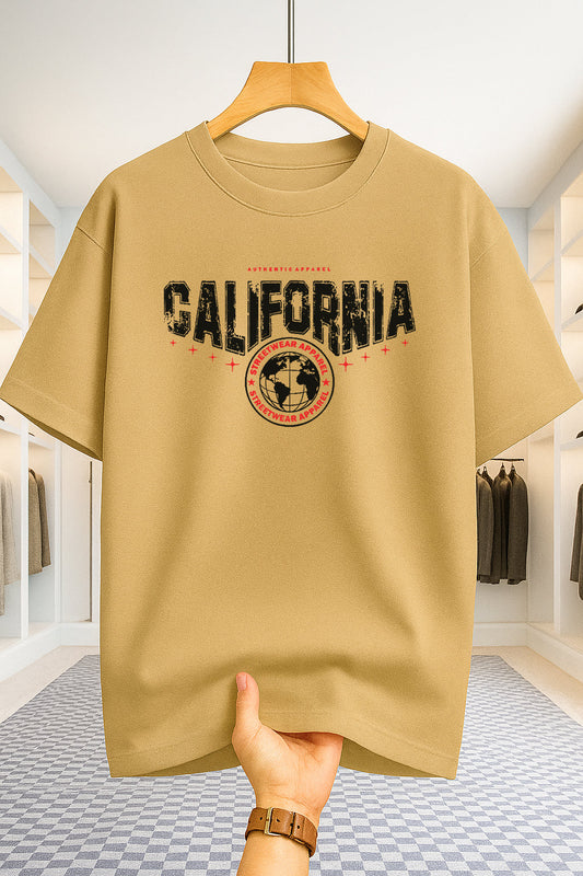 Drop Shoulder T-shirt - California - Beige