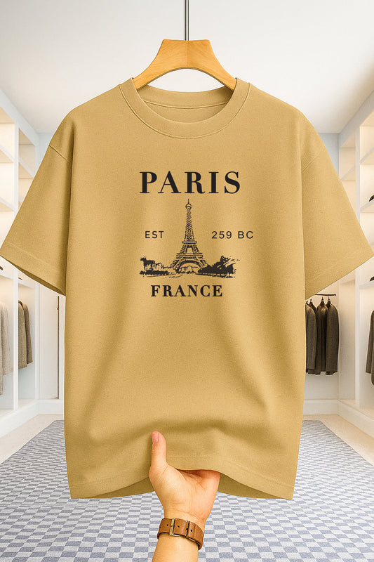 Drop Shoulder T-shirt - Paris France - Beige