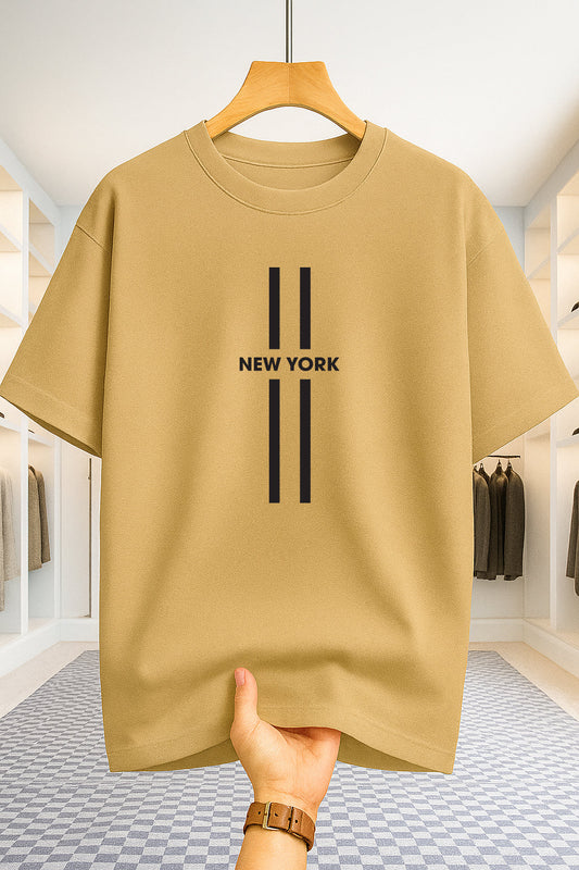 Drop Shoulder T-shirt - NewYork - Beige
