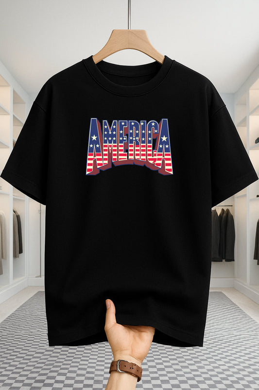 Drop Shoulder T-shirt - America - Black