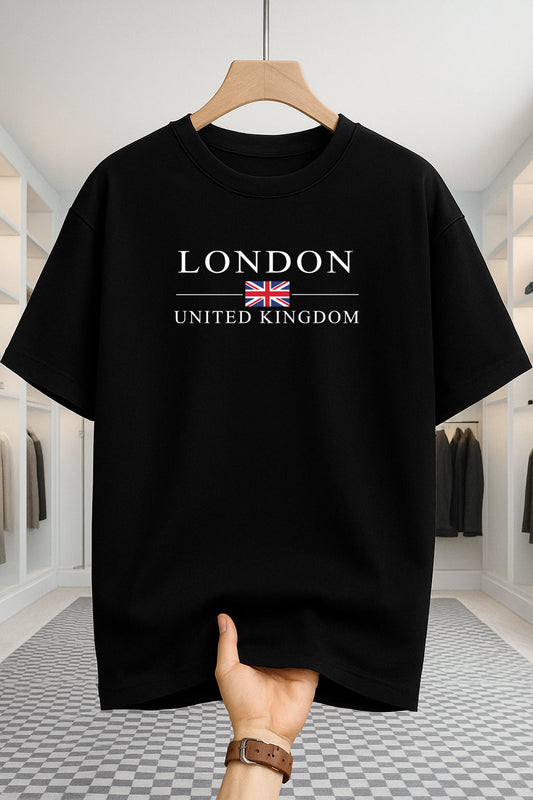 Drop Shoulder T-shirt - London UK - Black