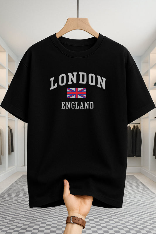 Drop Shoulder T-shirt - London England - Black