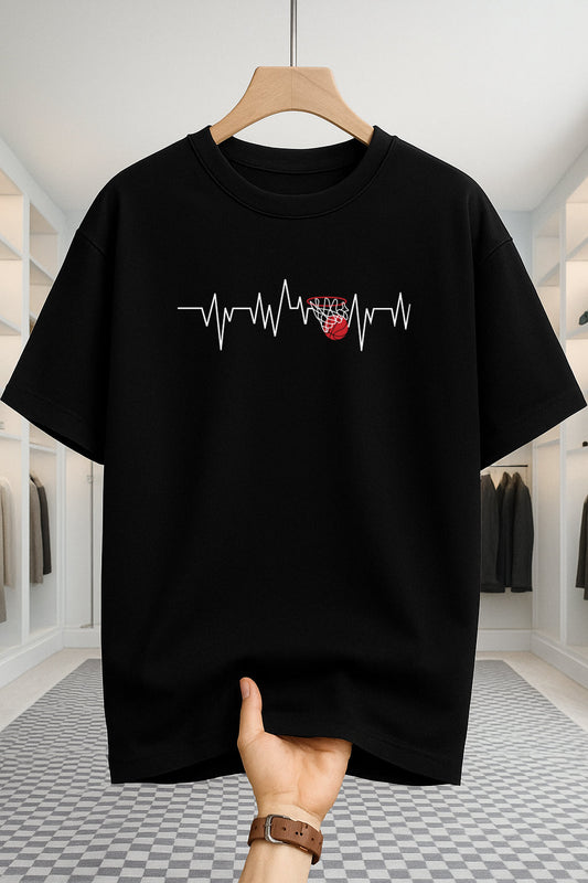Drop Shoulder T-shirt - Heart Rate - Black