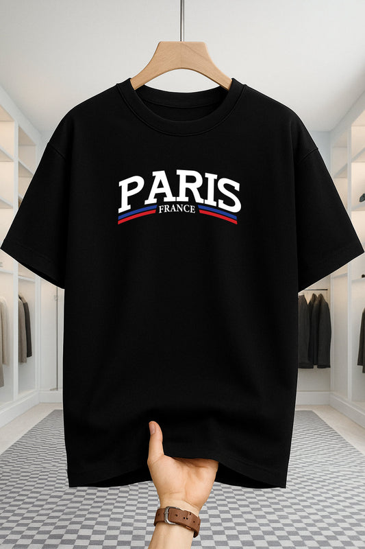 Drop Shoulder T-shirt - Paris 2 Stripe - Black