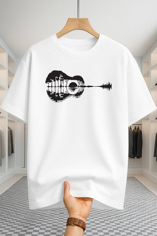 Drop Shoulder T-shirt - Guitar - White