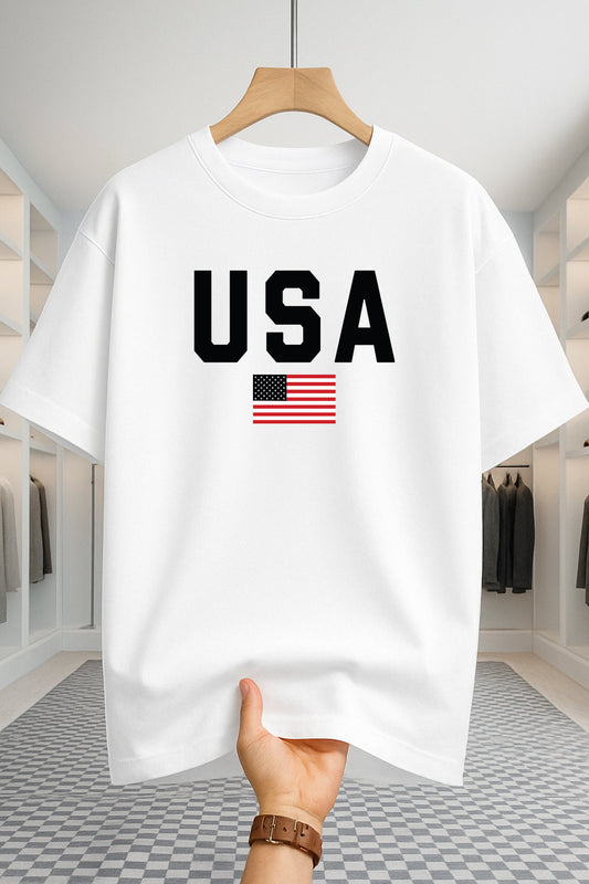 Drop Shoulder T-shirt - USA - White