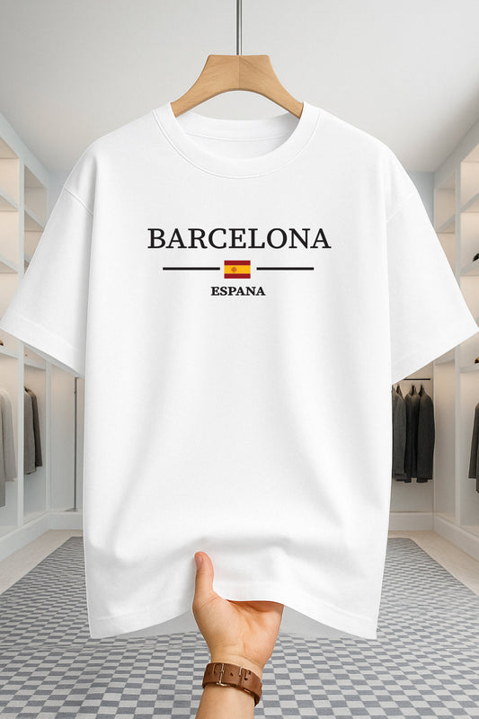 Drop Shoulder T-shirt - Barcelona - White