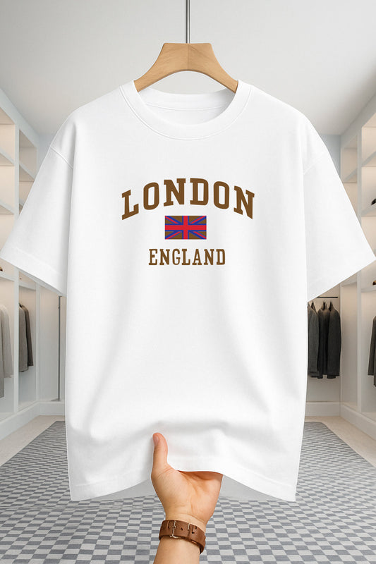 Drop Shoulder T-shirt - London England - White