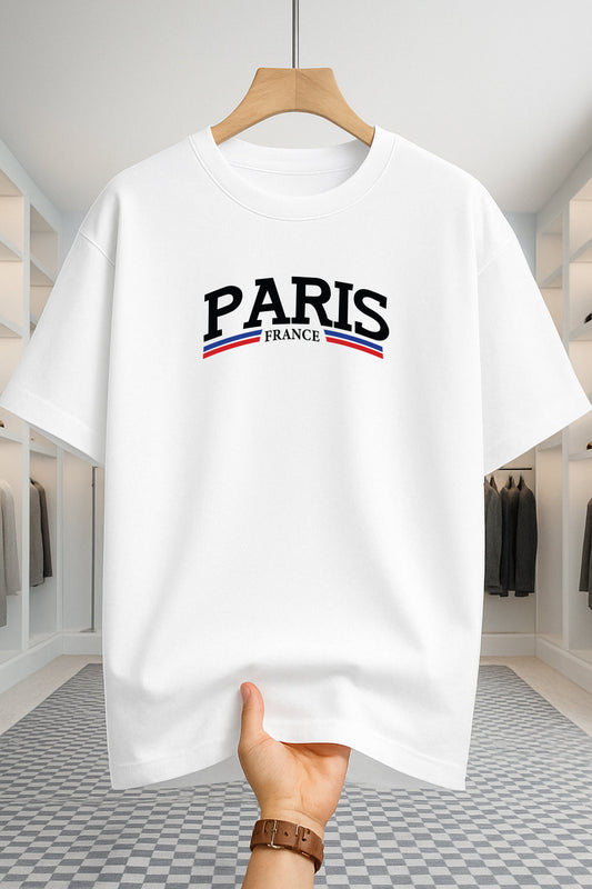 Drop Shoulder T-shirt - Paris 2 Stripe - White