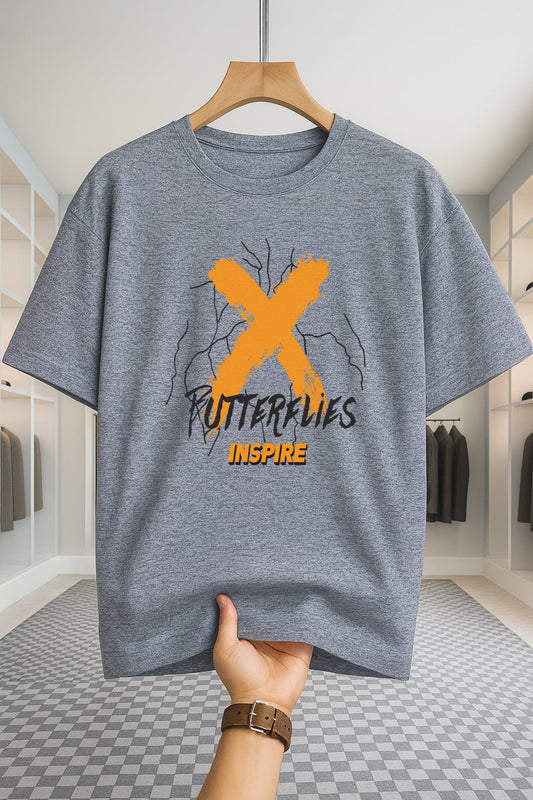 Drop Shoulder T-shirt - Butterflies - Ash