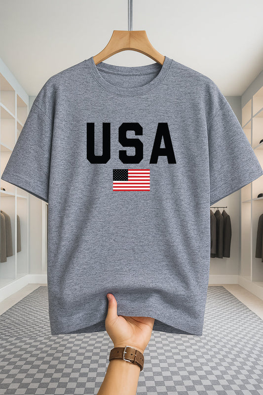 Drop Shoulder T-shirt - USA - Ash
