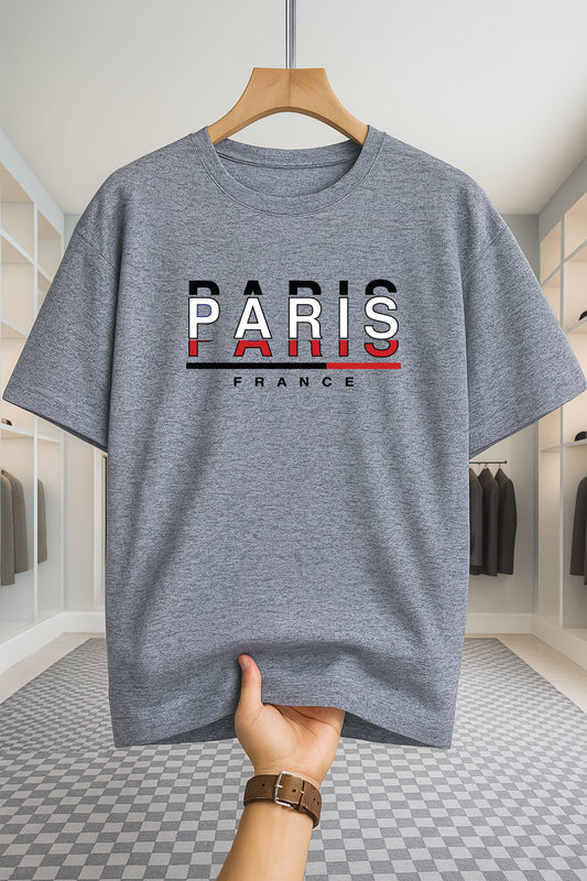 Drop Shoulder T-shirt - Paris F.R.A.N.C.E - Ash