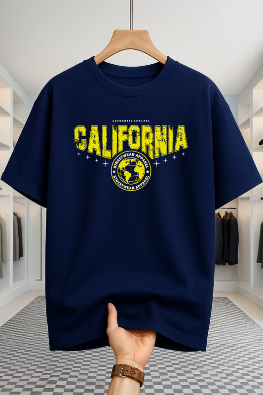 Drop Shoulder T-shirt - California - Navy Blue