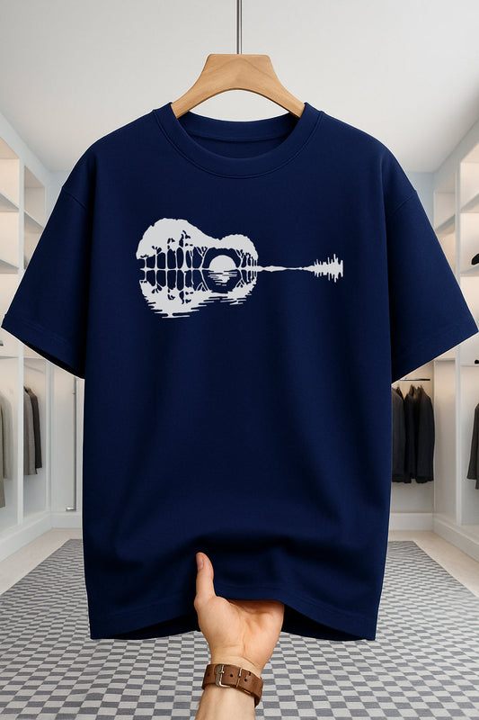 Drop Shoulder T-shirt - Guitar - Navy Blue