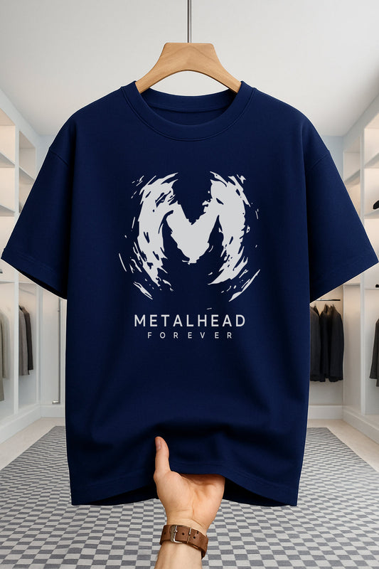 Drop Shoulder T-shirt - Metalhead - Navy Blue