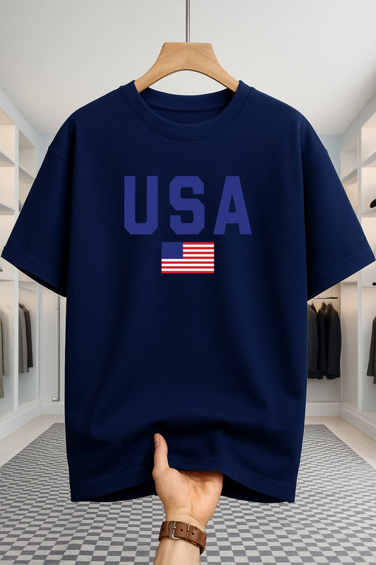 Drop Shoulder T-shirt - USA - Navy Blue