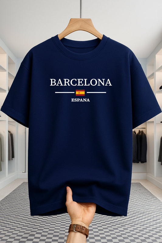 Drop Shoulder T-shirt - Barcelona - Navy Blue