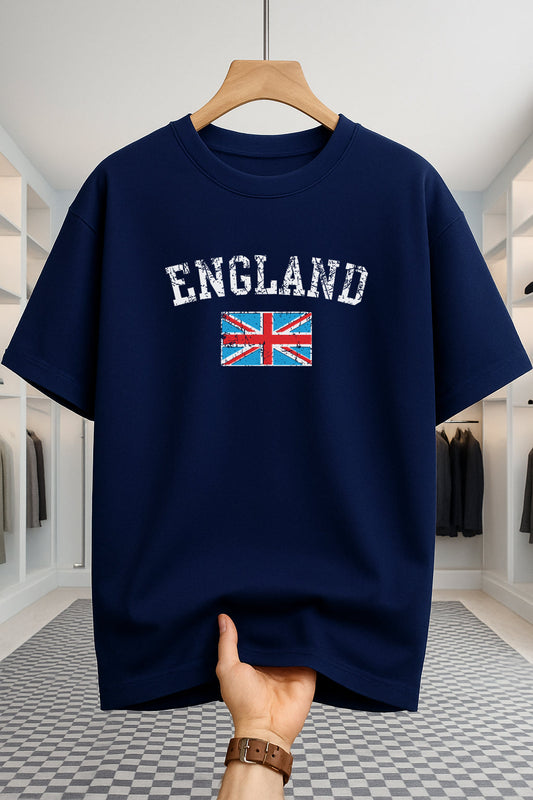 Drop Shoulder T-shirt - England - Navy Blue