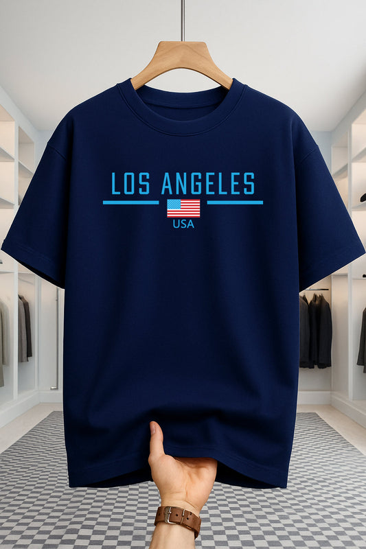 Drop Shoulder T-shirt - Los Angeles USA - Navy Blue