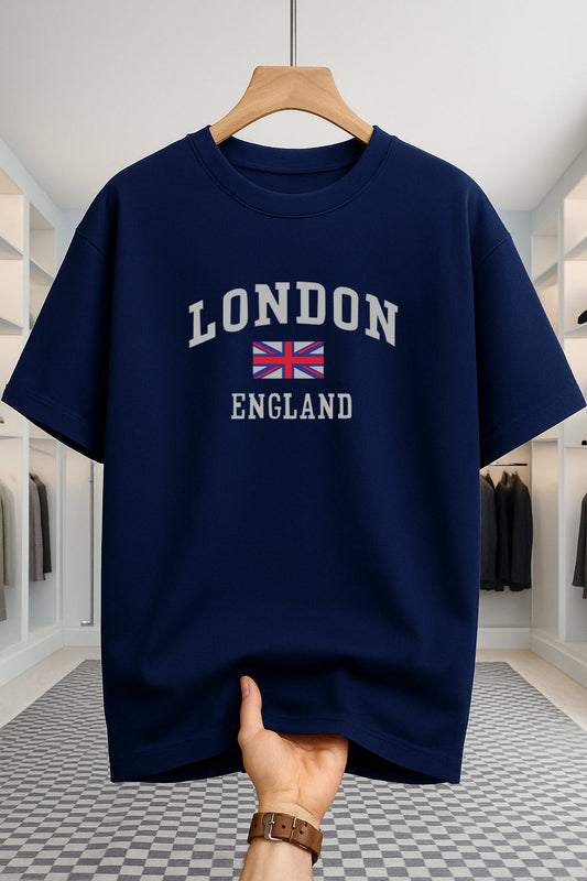 Drop Shoulder T-shirt - London England - Navy Blue