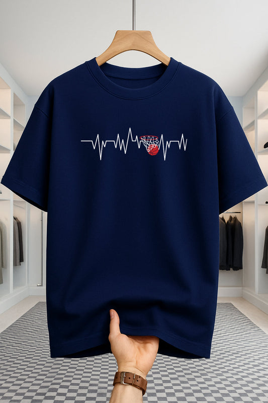Drop Shoulder T-shirt - Heart Rate - Navy Blue