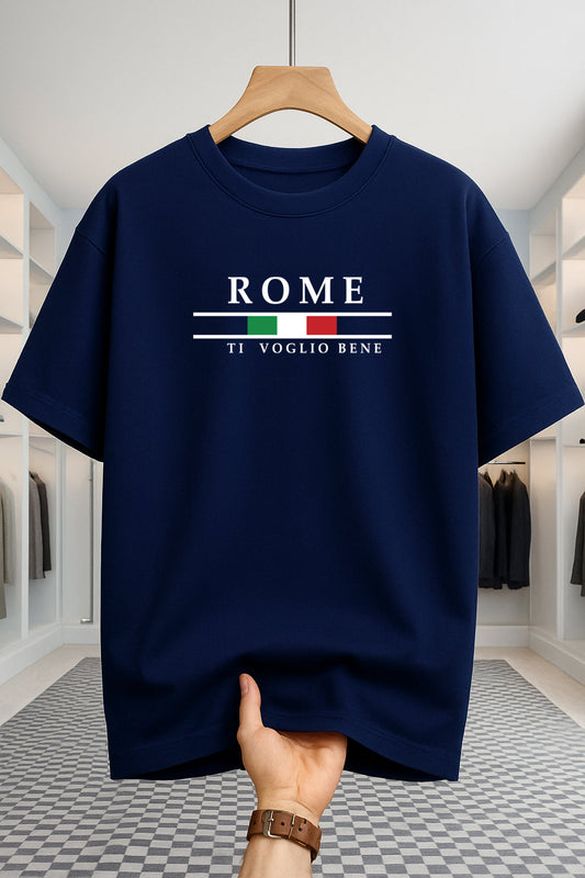 Drop Shoulder T-shirt - Rome - Navy Blue
