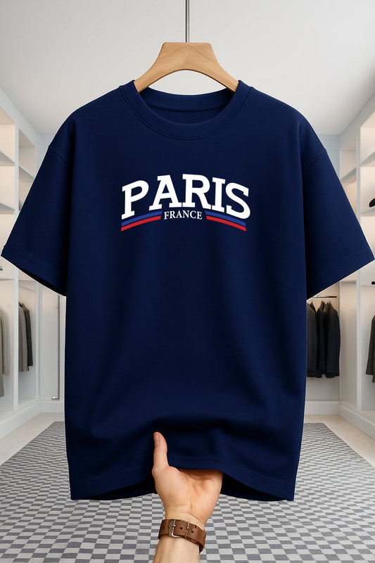 Drop Shoulder T-shirt - Paris 2 Stripe - Navy Blue