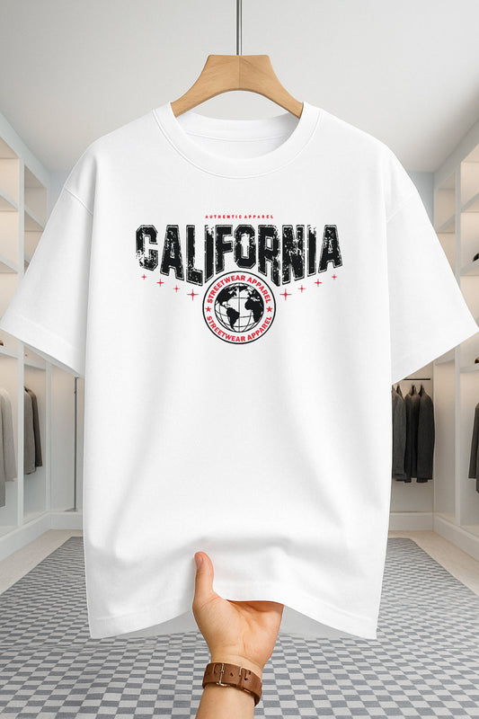 Drop Shoulder T-shirt - California - White