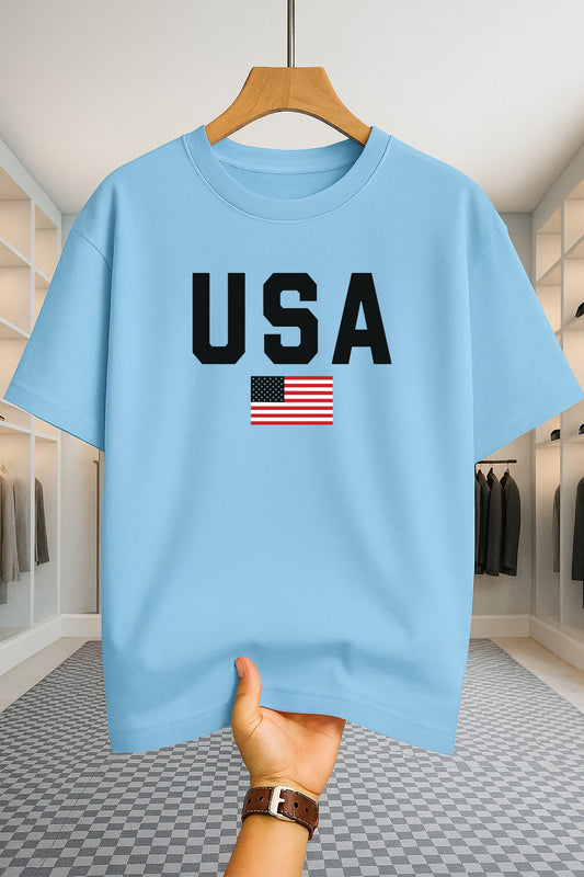 Drop Shoulder T-shirt - USA - Sky Blue