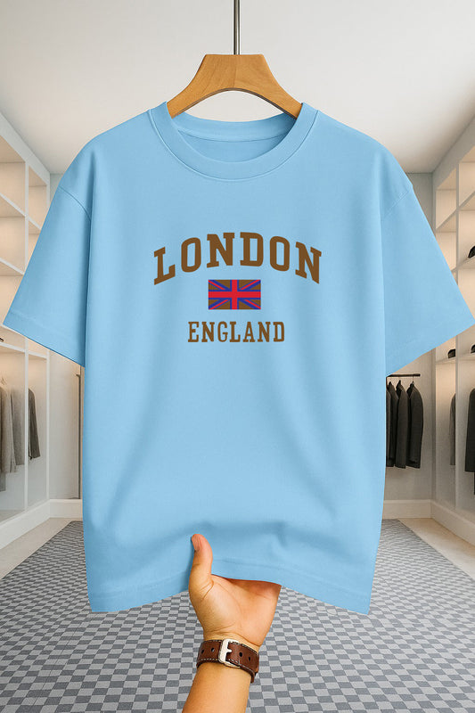 Drop Shoulder T-shirt - London England - Sky Blue