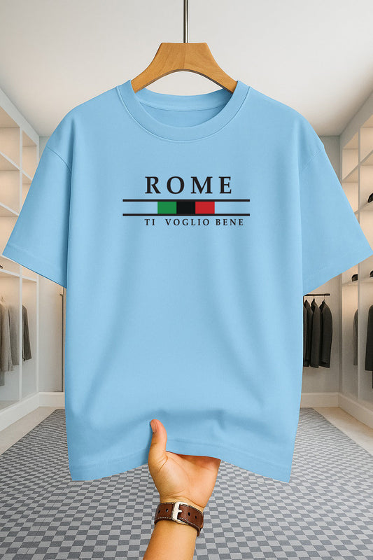 Drop Shoulder T-shirt - Rome - Sky Blue